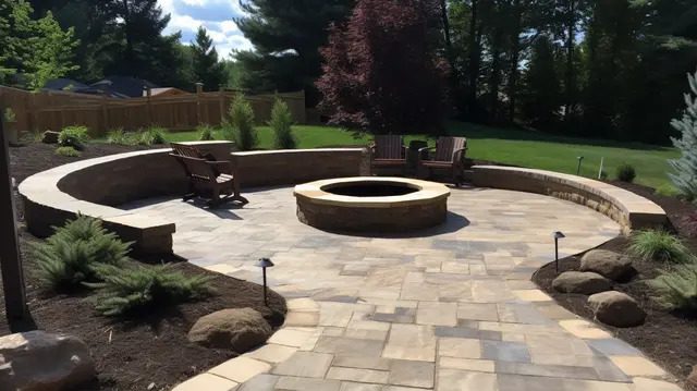 A fire pit sitting in the middle of an outdoor patio.