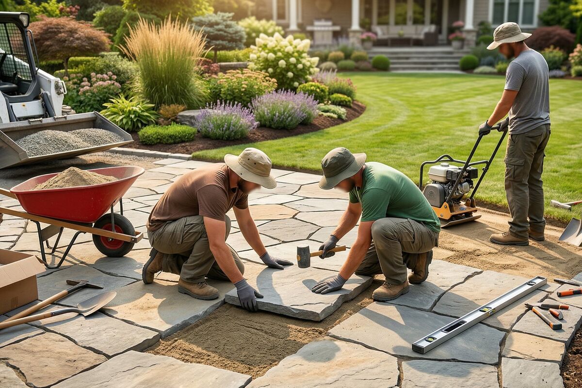 Hardscape installation crew